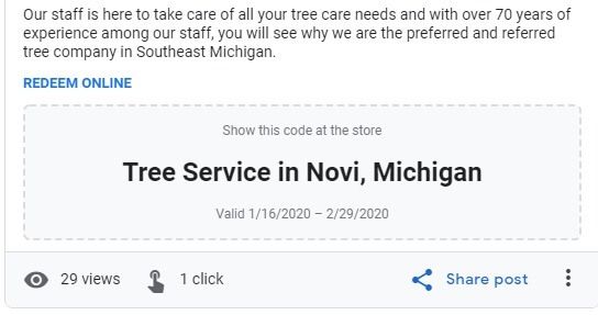 Tree service company offer on Google My Business (GMB) 